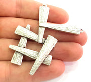 Silver Pendant Antique Silver Plated Hammered Pendants (68x44mm) Antique Silver Plated Metal  G6110