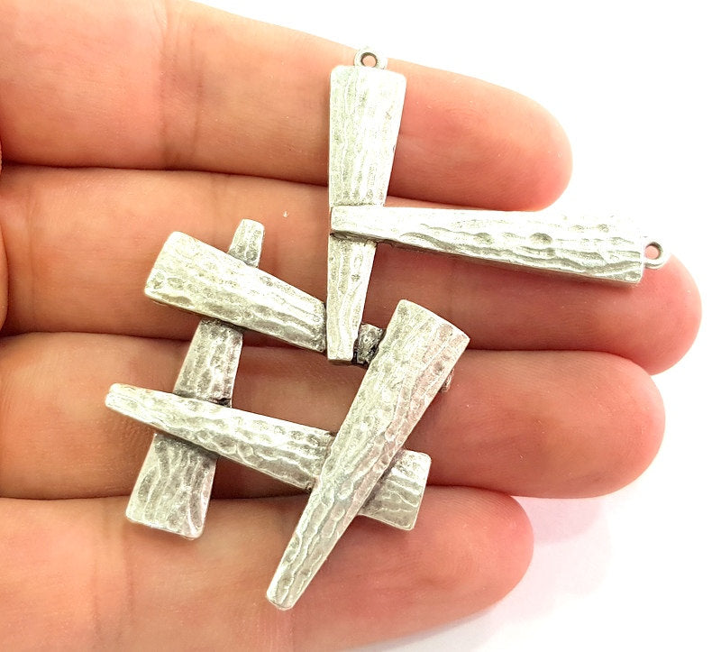 Silver Pendant Antique Silver Plated Hammered Pendants (68x44mm) Antique Silver Plated Metal  G6110