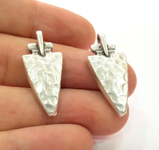 4 Silver Charm Antique Silver Plated Hammered Triangle Charms 4 Pcs (33x15mm)  G6113