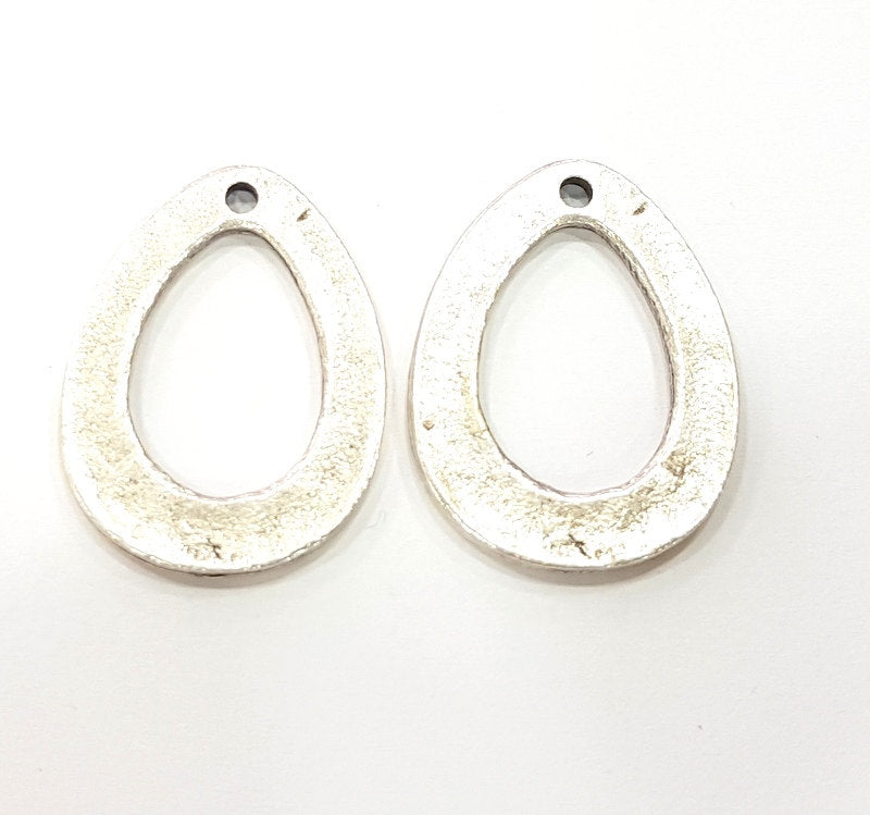 4 Drop Charms  Antique Silver Plated Charms (29x22mm) G14391