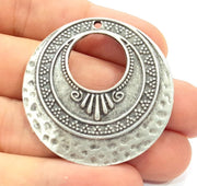 2 Antique Silver Plated Hammered Pendants (42mm) Antique Silver Plated Metal  G6126