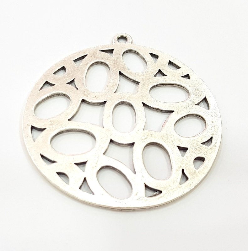 Antique Silver Plated Large Pendants (70mm) Antique Silver Plated Metal  G6128