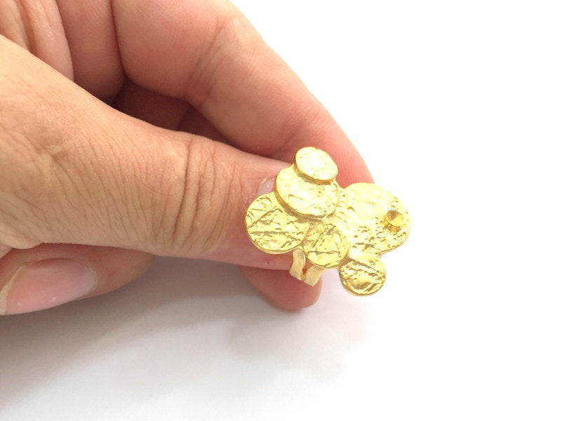 Gold Ring Blank Ring Settings Ring Bezel Base Cabochon Mountings Adjustable (3mm blank )  Gold Plated Brass G6137