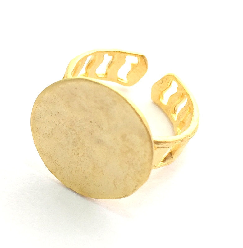Adjustable Ring Blank, (15mm blank ) Gold Plated Brass G6145