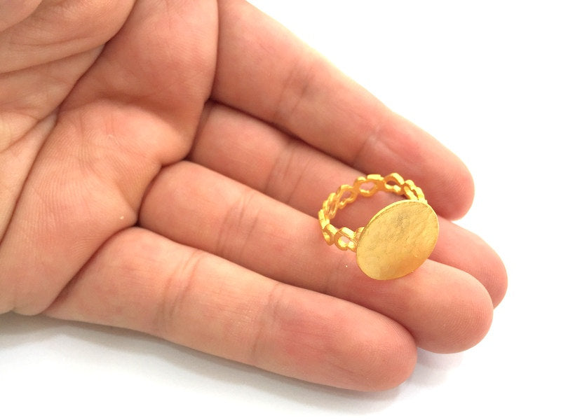 Adjustable Ring Blank, (15mm blank ) Gold Plated Brass G6151