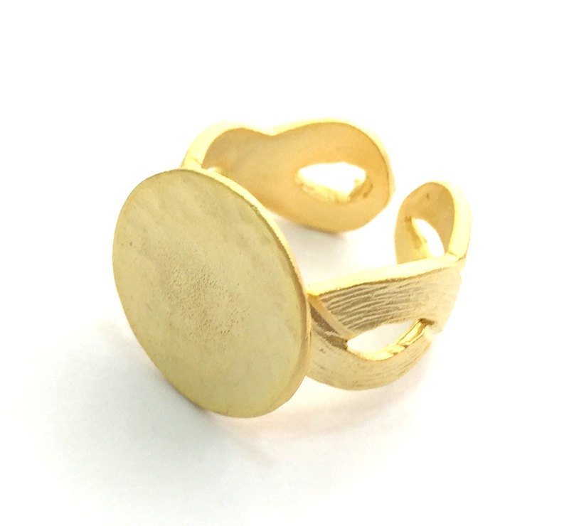 Adjustable Ring Blank, (15mm blank ) Gold Plated Brass G6155
