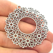 Antique Silver Plated Medallion Pendants (51mm) Antique Silver Plated Metal  G6170