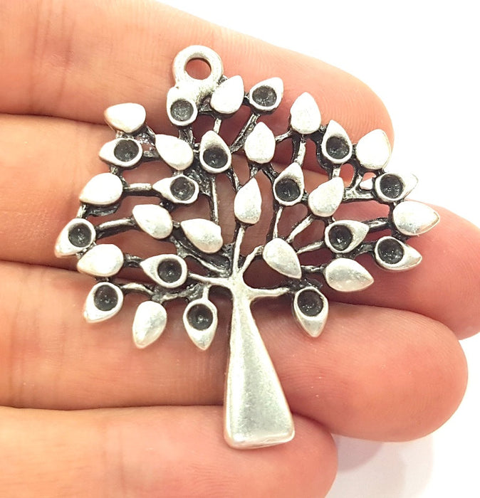 Antique Silver Plated Tree Pendants (50x46mm) Antique Silver Plated Metal  G6172