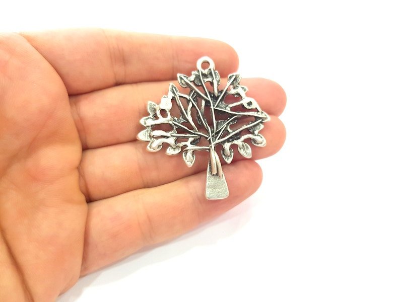 Antique Silver Plated Tree Pendants (50x46mm) Antique Silver Plated Metal  G6172