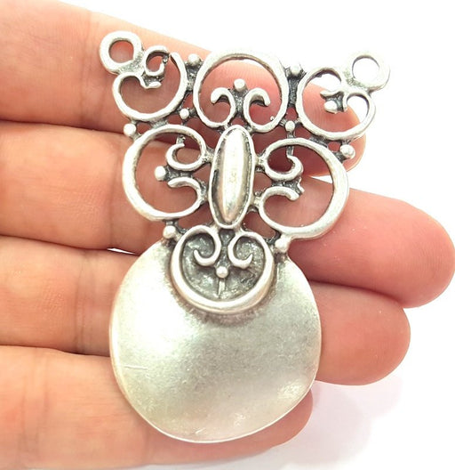 Silver Tribal Pendant Antique Silver Plated Medallion Pendants (65x48mm) Antique Silver Plated Metal  G6173