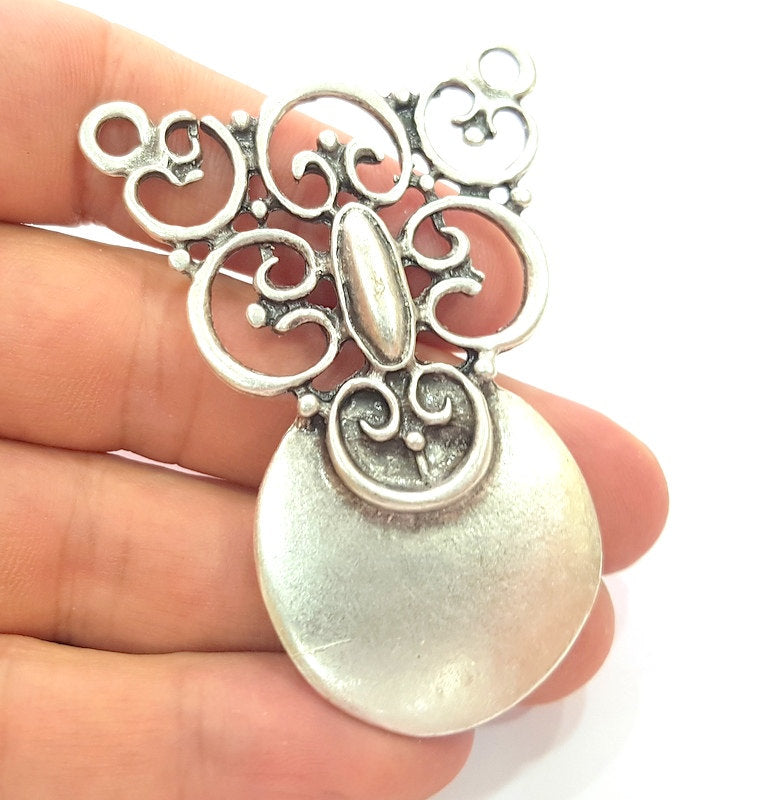 Silver Tribal Pendant Antique Silver Plated Medallion Pendants (65x48mm) Antique Silver Plated Metal  G6173