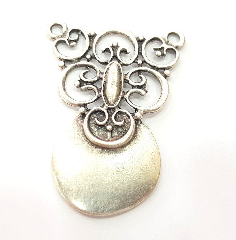 Silver Tribal Pendant Antique Silver Plated Medallion Pendants (65x48mm) Antique Silver Plated Metal  G6173