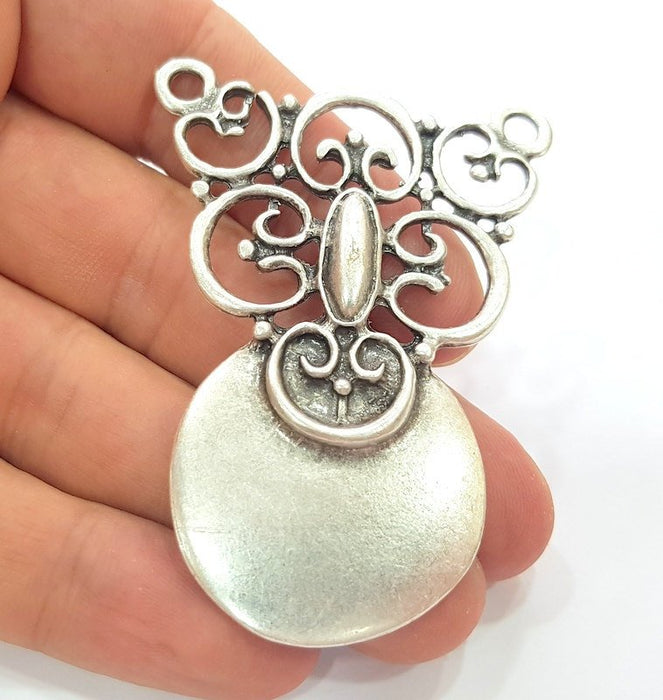 Silver Tribal Pendant Antique Silver Plated Medallion Pendants (65x48mm) Antique Silver Plated Metal  G6173