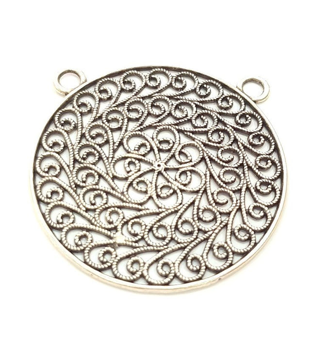 Antique Silver Plated Medallion Pendants (51mm) Antique Silver Plated Metal  G8420