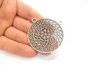 Antique Silver Plated Medallion Pendants (51mm) Antique Silver Plated Metal  G8420
