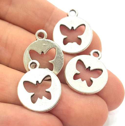 8 Butterfly Charms Antique Silver Plated Charms (17mm)  G6177