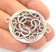 2 Antique Silver Plated Medallion Pendants (35mm) Antique Silver Plated Metal  g6178