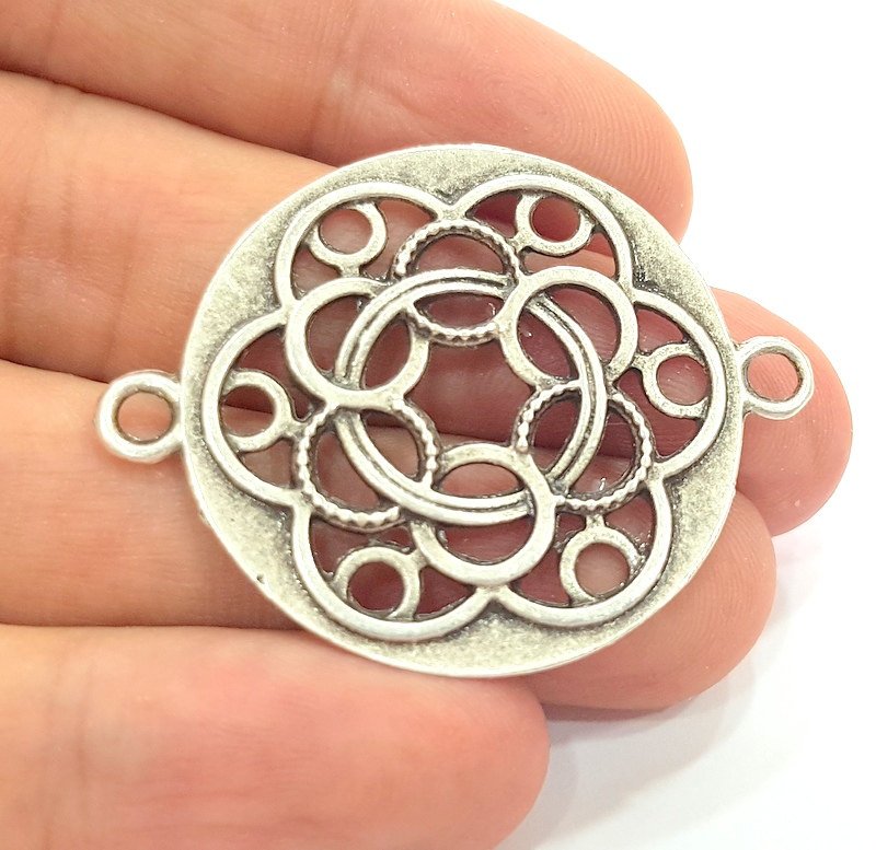 2 Antique Silver Plated Medallion Pendants (35mm) Antique Silver Plated Metal  g6178