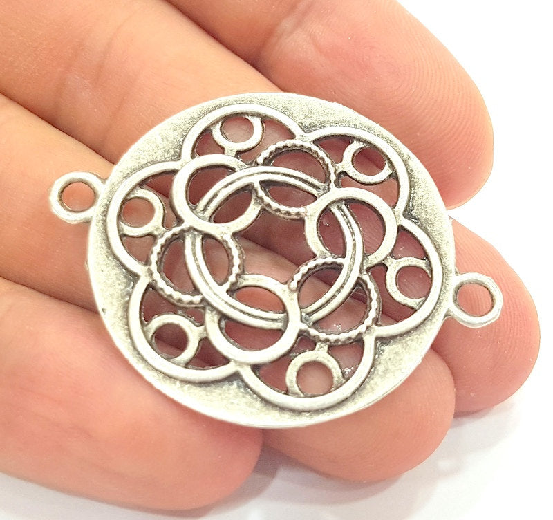 Antique Silver Plated Medallion Pendants (35mm) Antique Silver Plated Metal  G6178