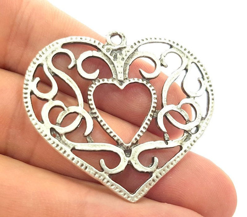 Heart Pendant Antique Silver Plated  (45x41mm) Antique Silver Plated Metal  G15625