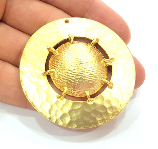 Gold Plated Hammered  Medallion Pendants (55mm)  G6187