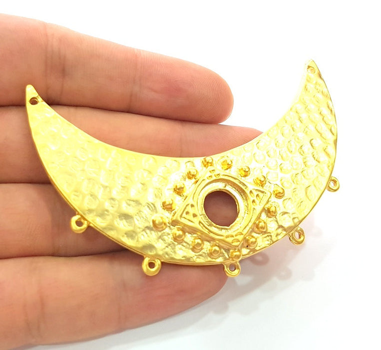 Gold Pendant Gold Plated Hammered Linked Pendant Blank (80x30mm)  G6197