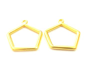 2 Gold Plated Pentagon Charm Pendants (25mm)  G6224