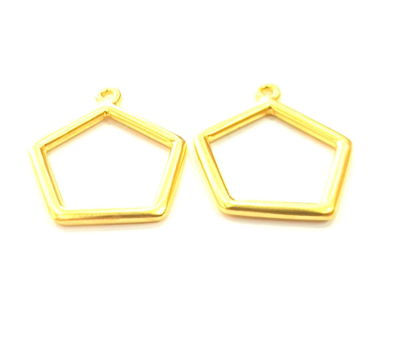 2 Gold Plated Pentagon Charm Pendants (25mm)  G6224
