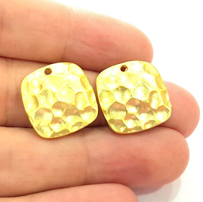 2 Pcs Gold Plated Hammered Charm Pendants (20mm)  G6226