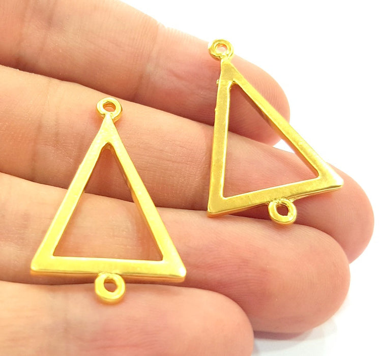 2 Pcs (34x21mm)  Triangle Charms, Gold Plated Metal G6234