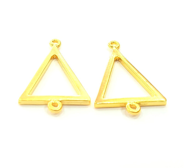 2 Pcs (34x21mm)  Triangle Charms, Gold Plated Metal G6234