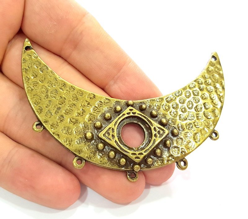 Hammered Moon Pendant Antique Bronze Pendant (84x33mm) G6243