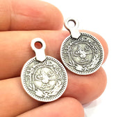 5 Silver Charms Antique Silver Plated Metal Ottoman Signature Charms 5 Pcs (17mm)   G6252