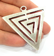 Antique Silver Plated Triangle Pendants (60mm) Antique Silver Plated Metal  G6253
