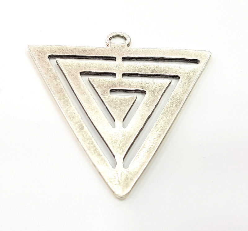 Antique Silver Plated Triangle Pendants (60mm) Antique Silver Plated Metal  G6253