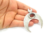 Silver Pendant Antique Silver Plated Hammered Moon Pendant Blank (70x61mm) Antique Silver Plated Metal  G6254