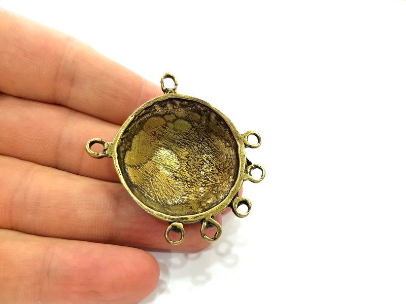 Antique Bronze Linked Pendant Medallion,  (35mm) G6267