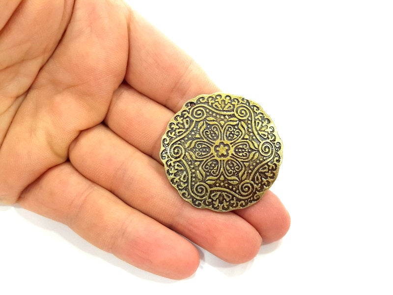 Antique Bronze Medallion Pendant, Earring Components (42mm) G6268