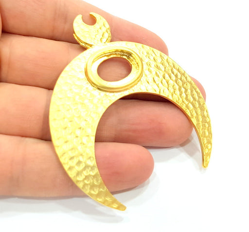 Gold Plated Hammered Moon Pendant Medallion Pendant , Pendant Blank (70x60mm)  G6287