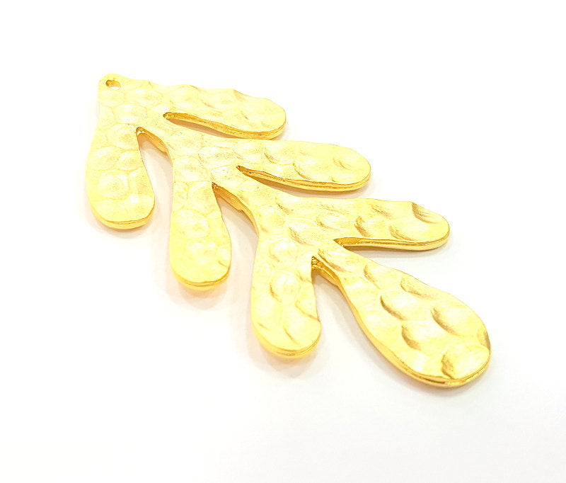 Gold Plated Hammered Leaf Pendant (60x30mm)  G6288