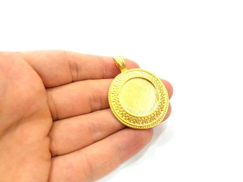 Gold Plated Medallion Pendant , Pendant Blank (49x36mm)  G6296