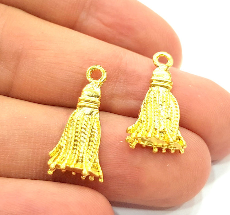 4 Pcs (22x11mm)  Tassel Charms, Gold Plated Metal G6298