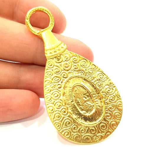 Gold Plated Medallion Pendant , Pendant Blank (71x35mm)  G6307