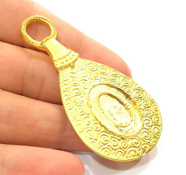 Gold Plated Medallion Pendant , Pendant Blank (71x35mm)  G6307