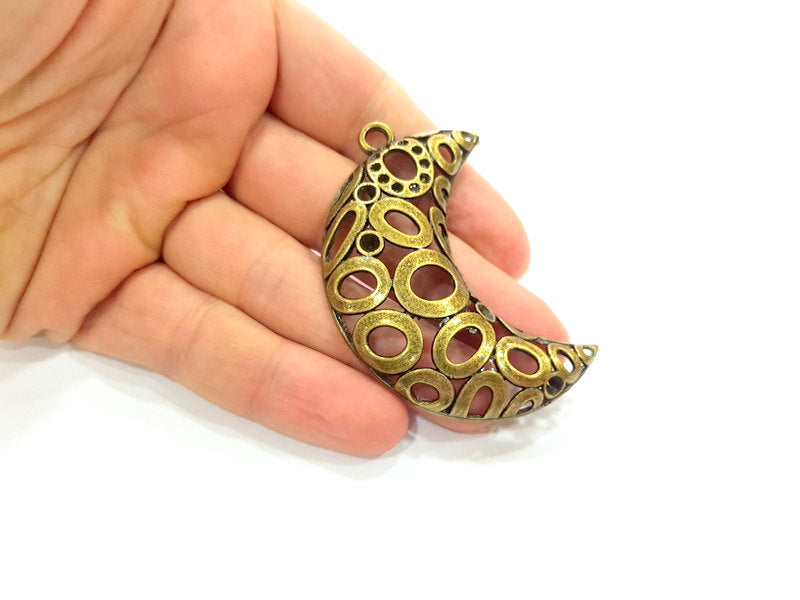 2 Pcs Antique Bronze Moon Pendant  (68x27mm) G7071