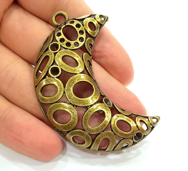 2 Pcs Antique Bronze Moon Pendant  (68x27mm) G7071