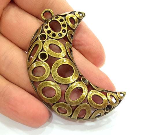 2 Pcs Antique Bronze Moon Pendant  (68x27mm) G7071