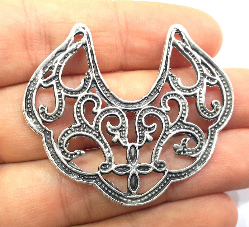 2 Antique Silver Plated  Medallion Connector , Pendants   (51x48 mm)  G10964