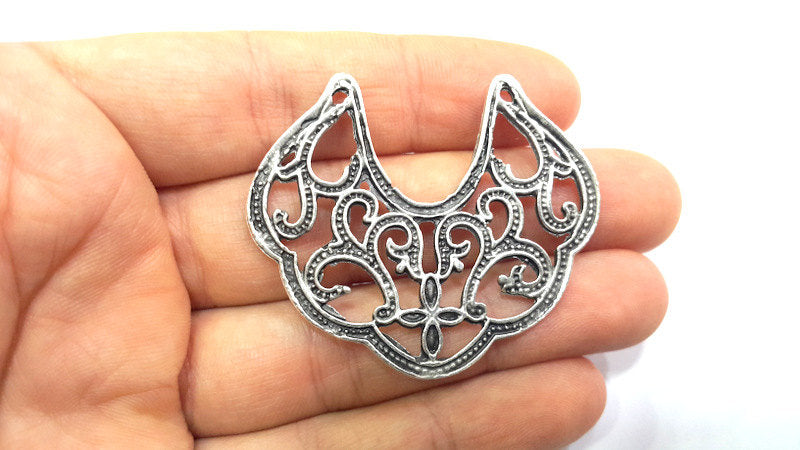 2 Antique Silver Plated  Medallion Connector , Pendants   (51x48 mm)  G10964