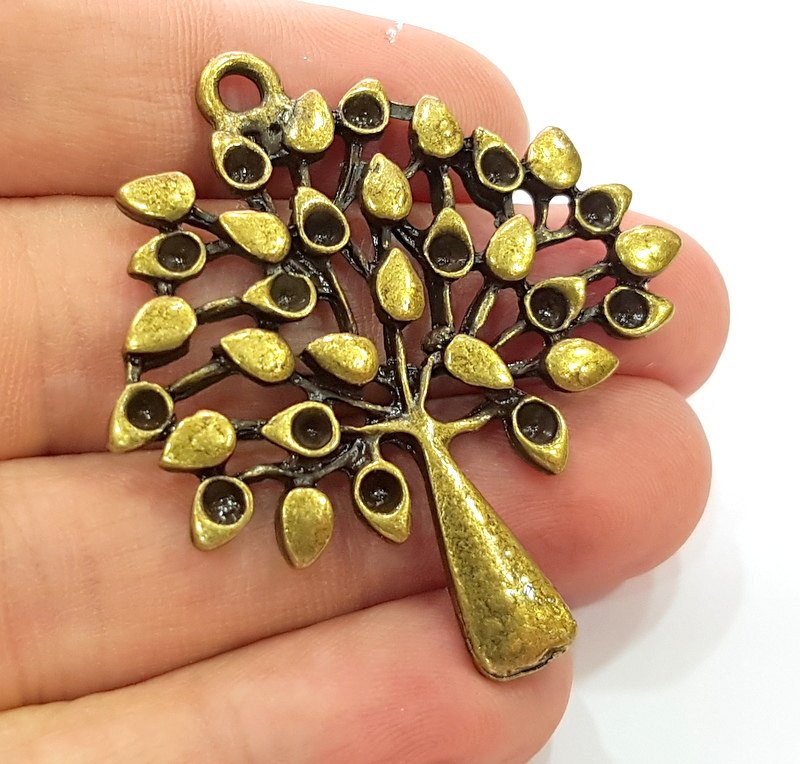 2 Tree Pendant Antique Bronze Pendant  (50x46mm) G6313
